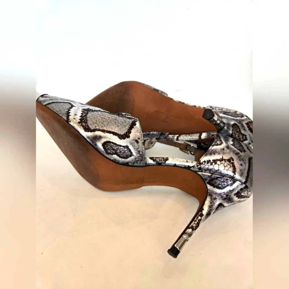 Linea Paolo Paz snake phyton print silver pumps ankle strap